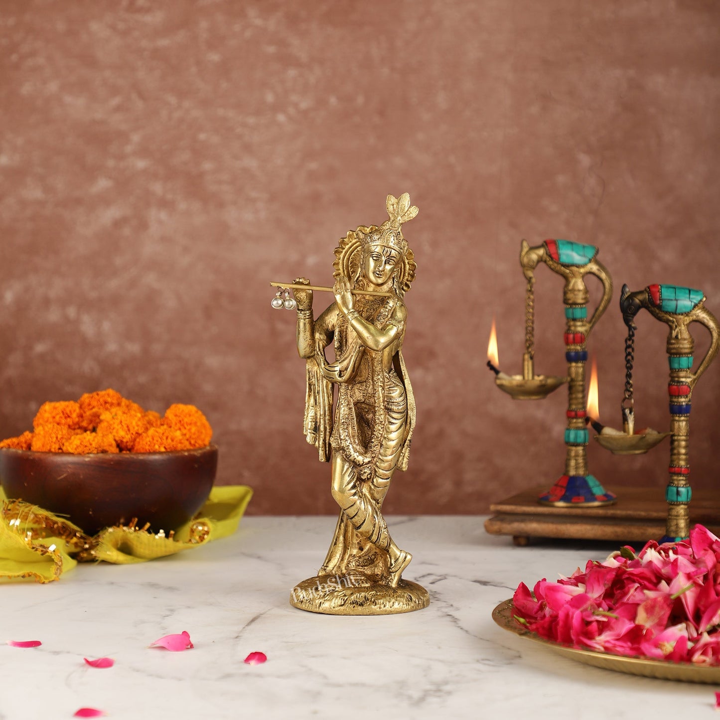 Divine Pure Brass Krishna Statue | Height 10 Inches - Budhshiv.com