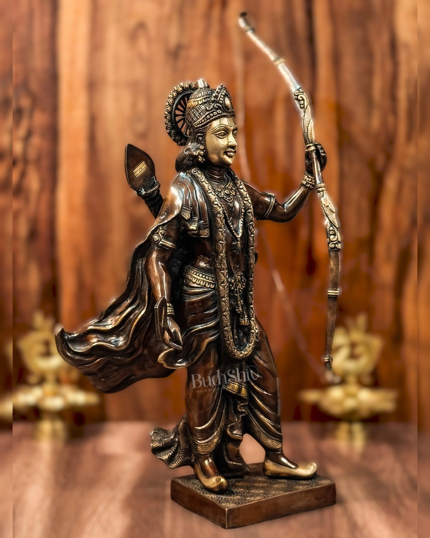 Divine Superfine Brass Lord Rama Statue Brown Gold - 26 inch - Budhshiv.com