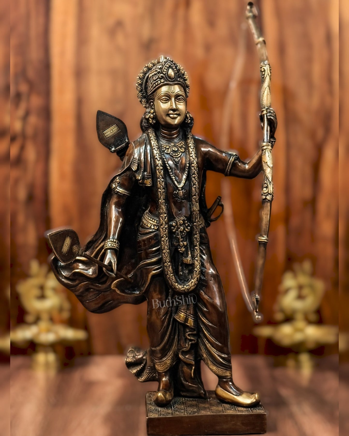 Divine Superfine Brass Lord Rama Statue Brown Gold - 26 inch - Budhshiv.com