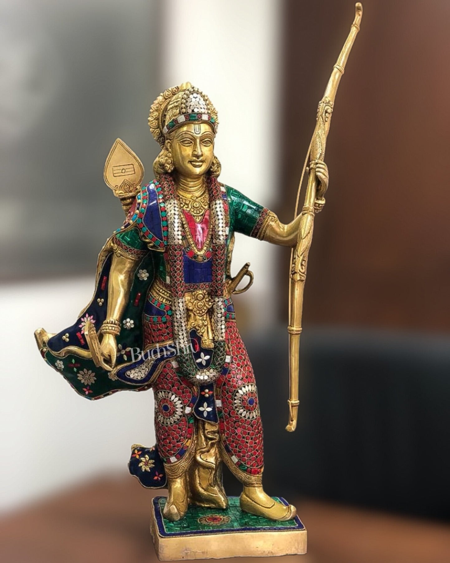 Divine Superfine Brass Lord Rama Statue - Handcrafted with Stonework - 26 inch - Budhshiv.com