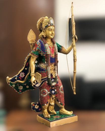 Divine Superfine Brass Lord Rama Statue - Handcrafted with Stonework - 26 inch - Budhshiv.com