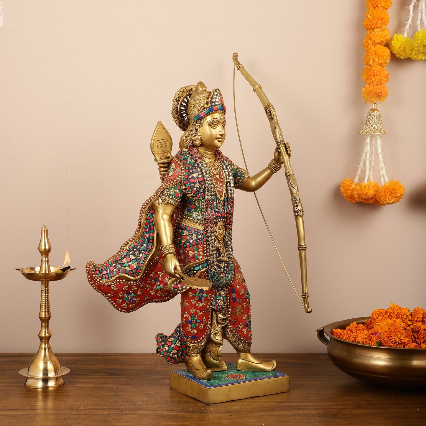 Divine Superfine Brass Lord Rama Statue - Handcrafted with Stonework - 26 inch - Budhshiv.com