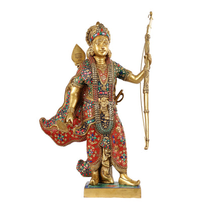 Divine Superfine Brass Lord Rama Statue - Handcrafted with Stonework - 26 inch - Budhshiv.com