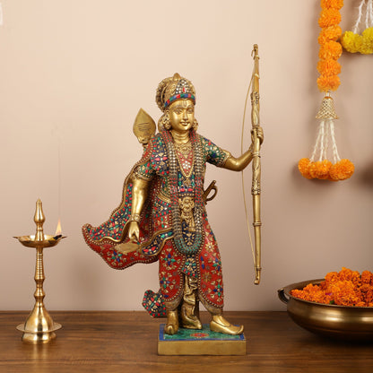 Divine Superfine Brass Lord Rama Statue - Handcrafted with Stonework - 26 inch - Budhshiv.com