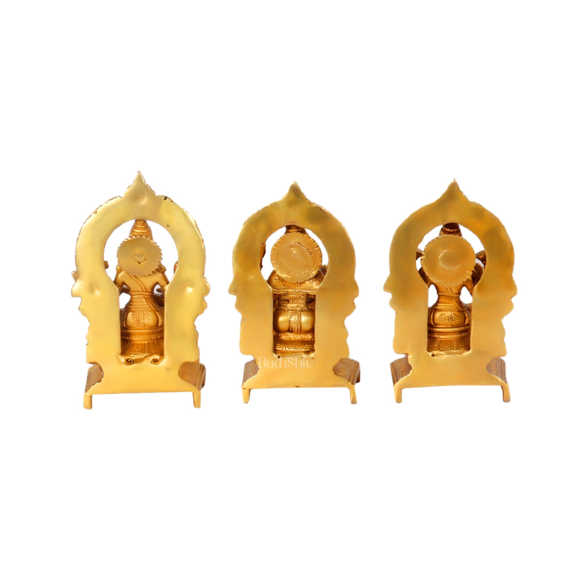 Divine Trinity: Ganesha, Lakshmi, Saraswati - Handcrafted Brass Idols 7 inches - Budhshiv.com