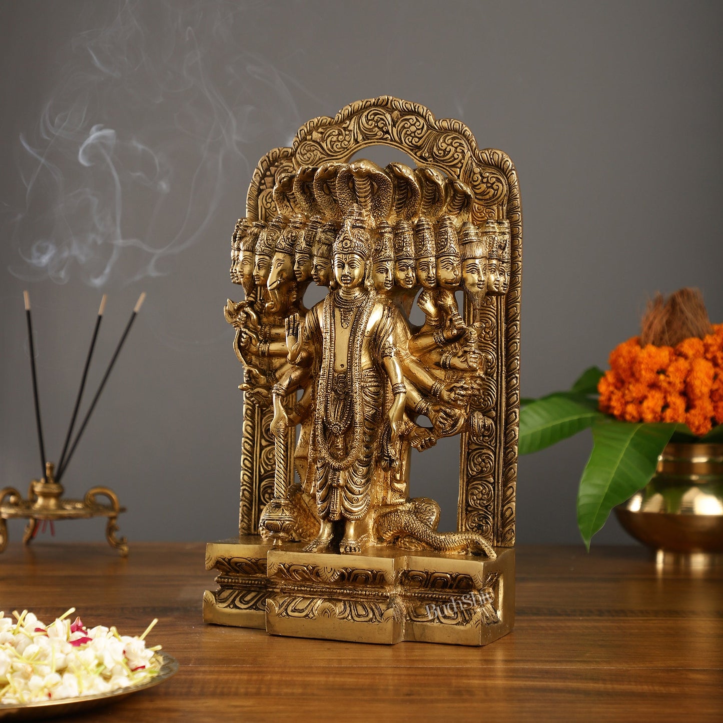 Divine Vishwaroopam of Lord Vishnu Statue | Superfine Brass | 14.5 Inch - Budhshiv.com