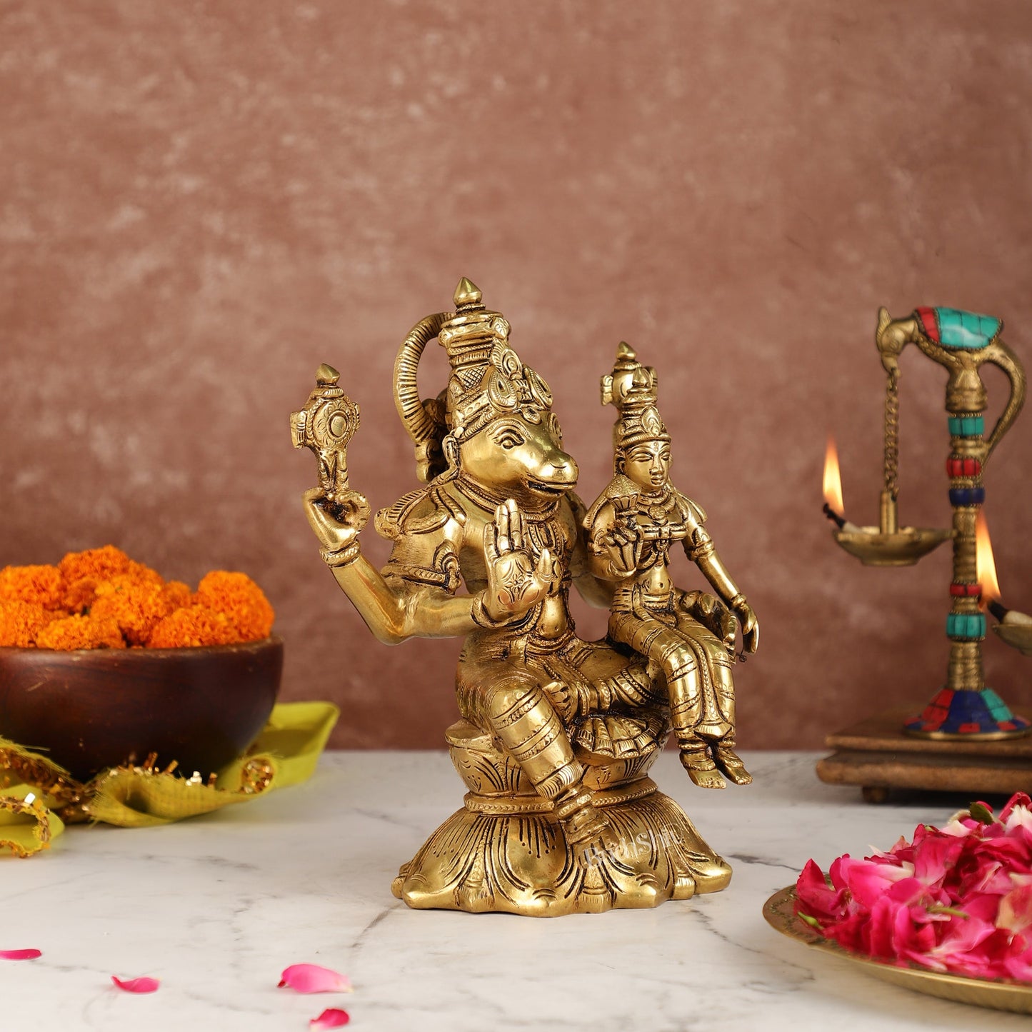 Divine Wisdom of Igrivar: Hayagriva Lakshmi Statue - Handcrafted Brass 9" - Budhshiv.com