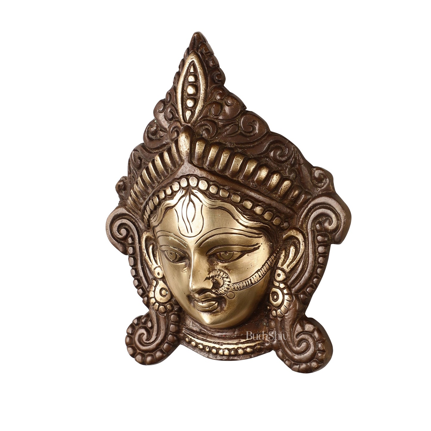 Durga Maa Face mask Wall hanging antique brown - Budhshiv.com