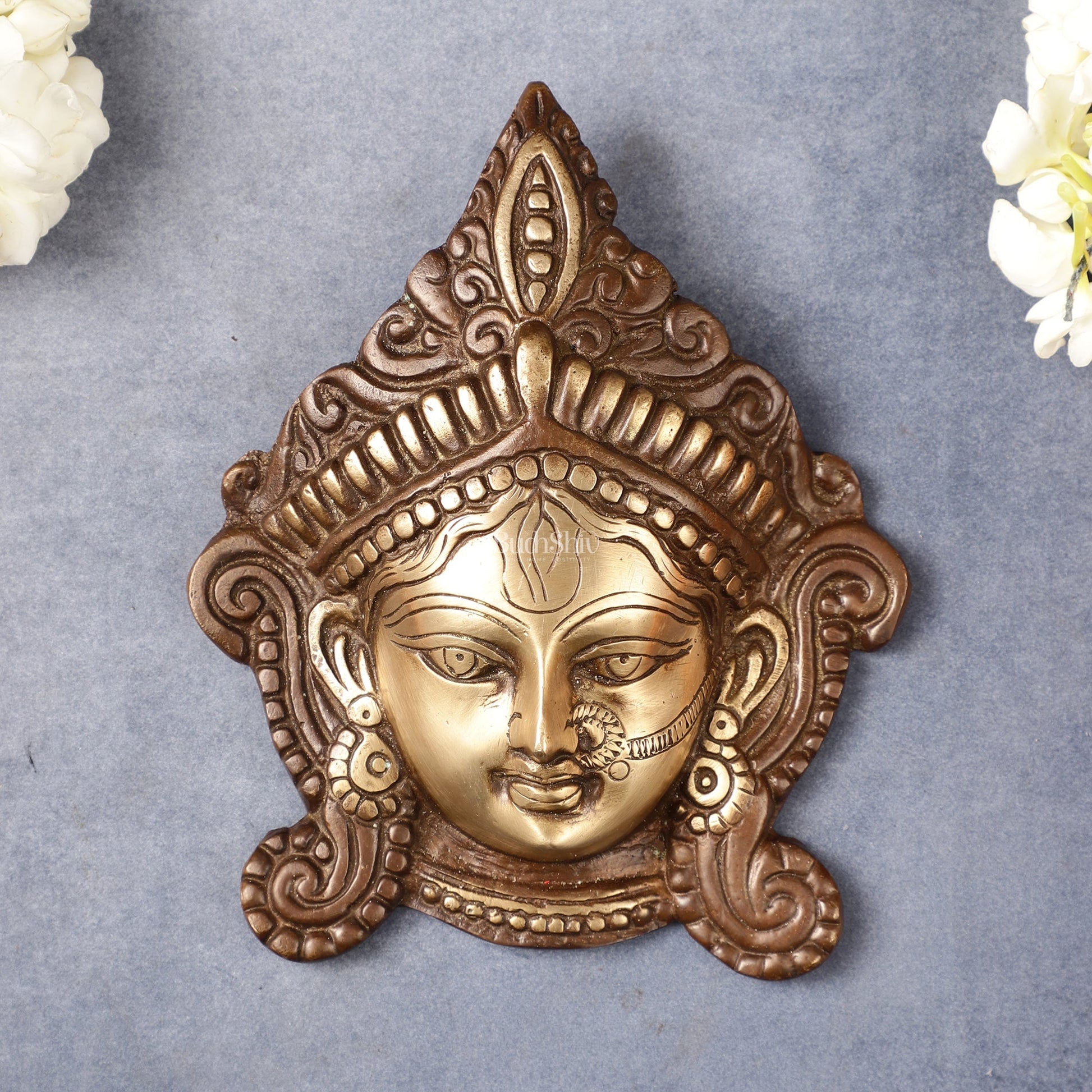 Durga Maa Face mask Wall hanging antique brown - Budhshiv.com