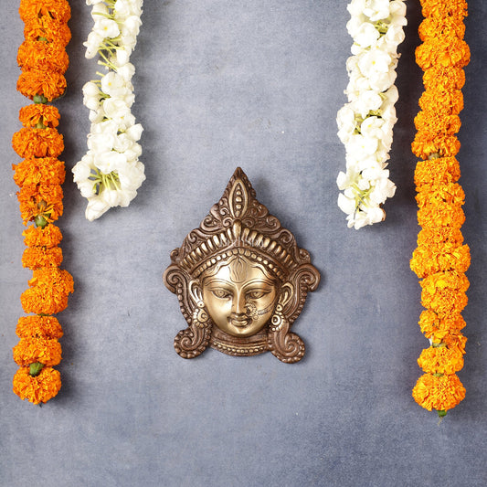 Durga Maa Face mask Wall hanging antique brown - Budhshiv.com