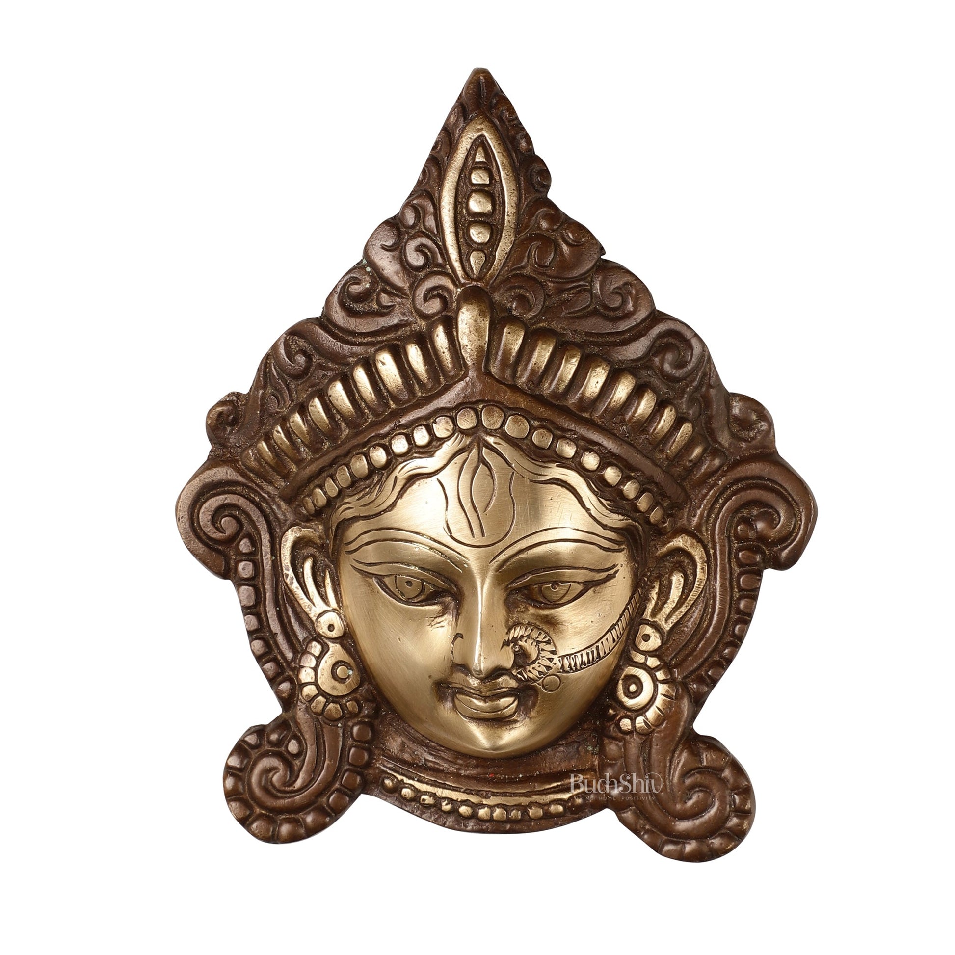 Durga Maa Face mask Wall hanging antique brown - Budhshiv.com