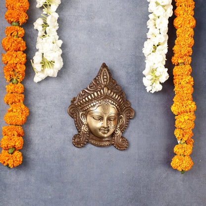 Durga Maa Face mask Wall hanging antique brown - Budhshiv.com