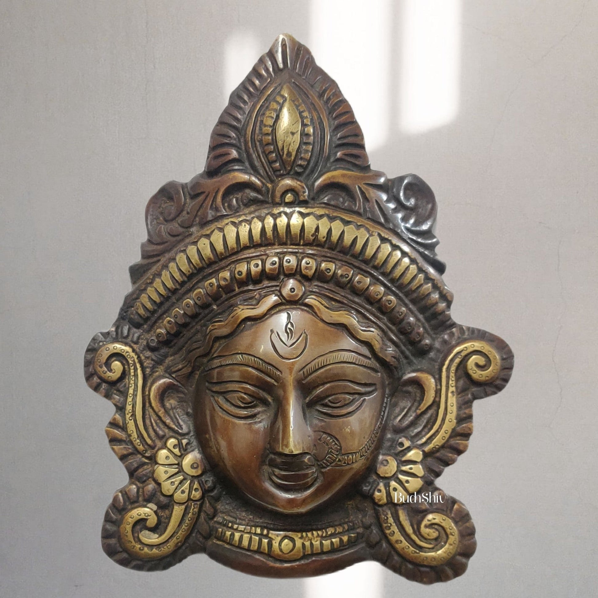 Durga Maa Face Wall Mount Chocolate Antique Finish - Budhshiv.com