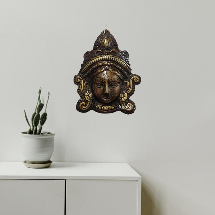 Durga Maa Face Wall Mount Chocolate Antique Finish - Budhshiv.com