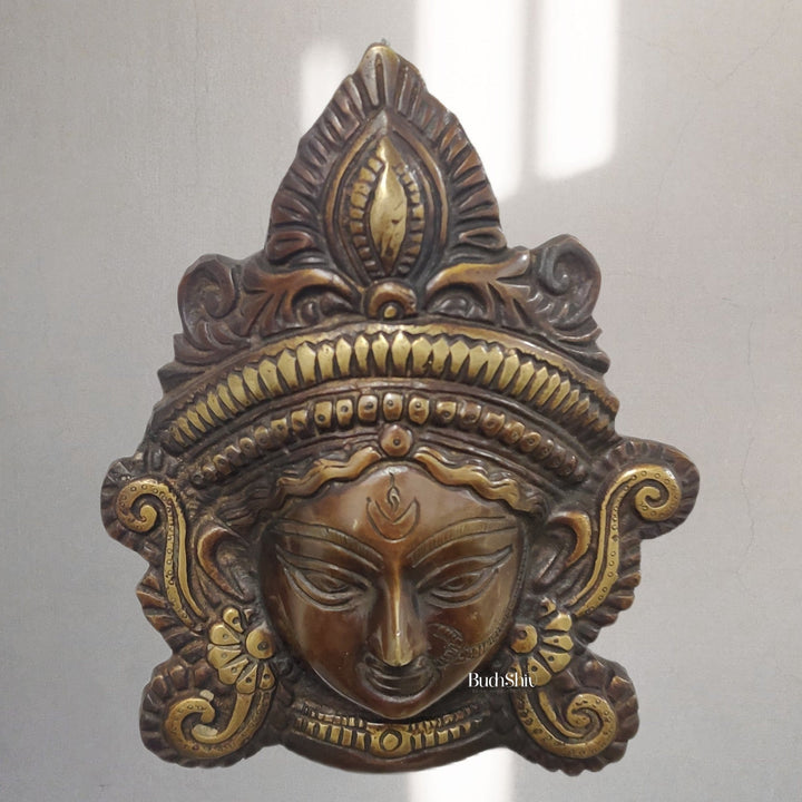 Durga Maa Face Wall Mount Chocolate Antique Finish - Budhshiv.com
