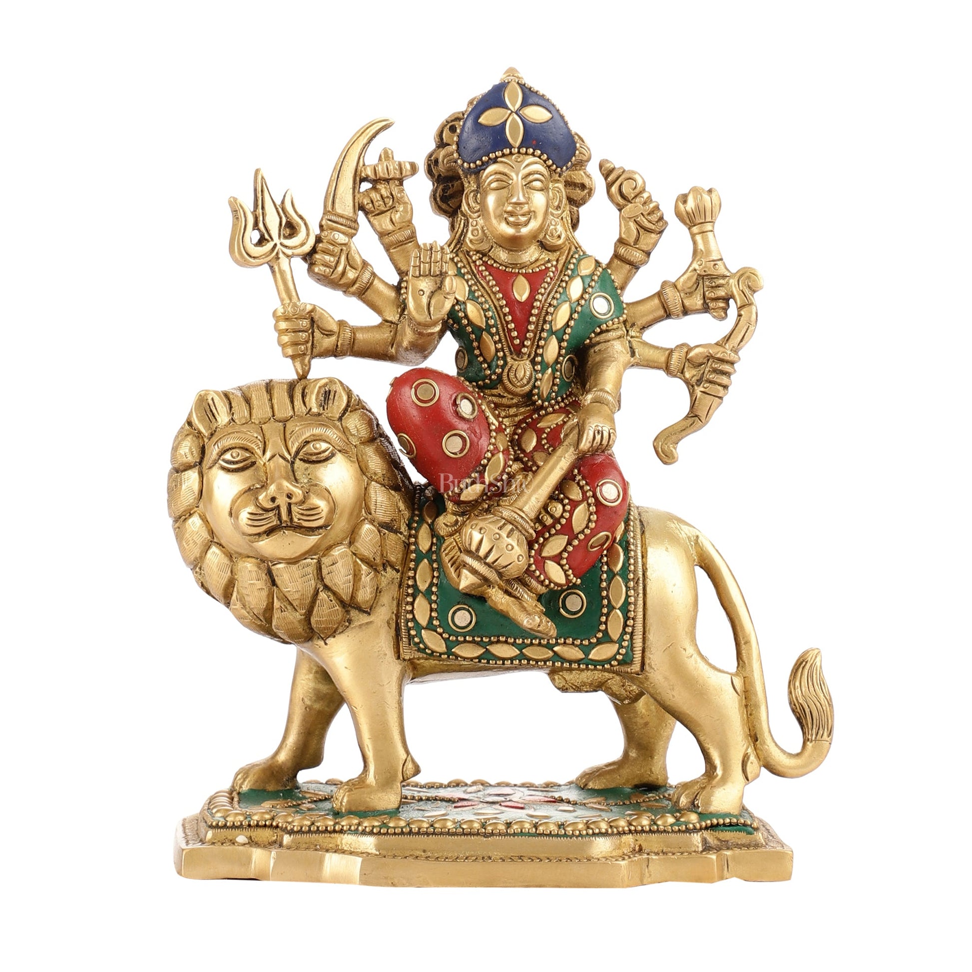 Durga Superfine Brass Murti 7.5 " with stonework - Budhshiv.com