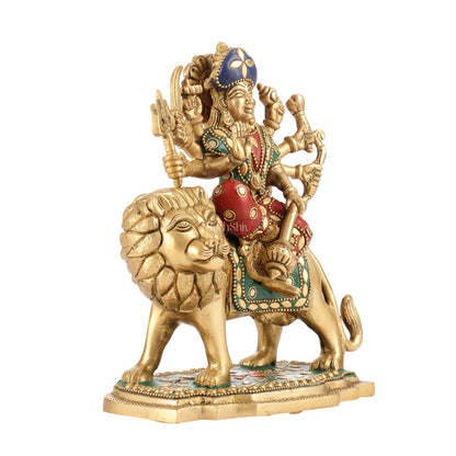 Durga Superfine Brass Murti 7.5 " with stonework - Budhshiv.com