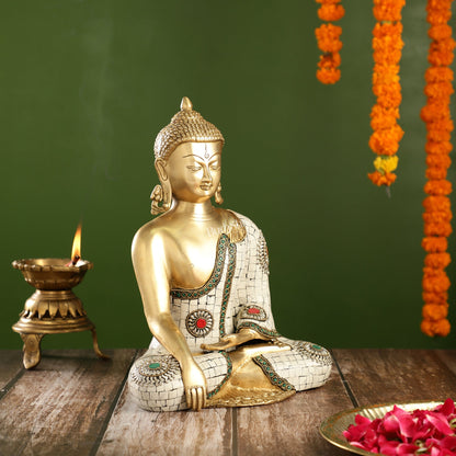 Elegant 12-Inch Brass Buddha Statue | Serene Meditative Pose - Budhshiv.com
