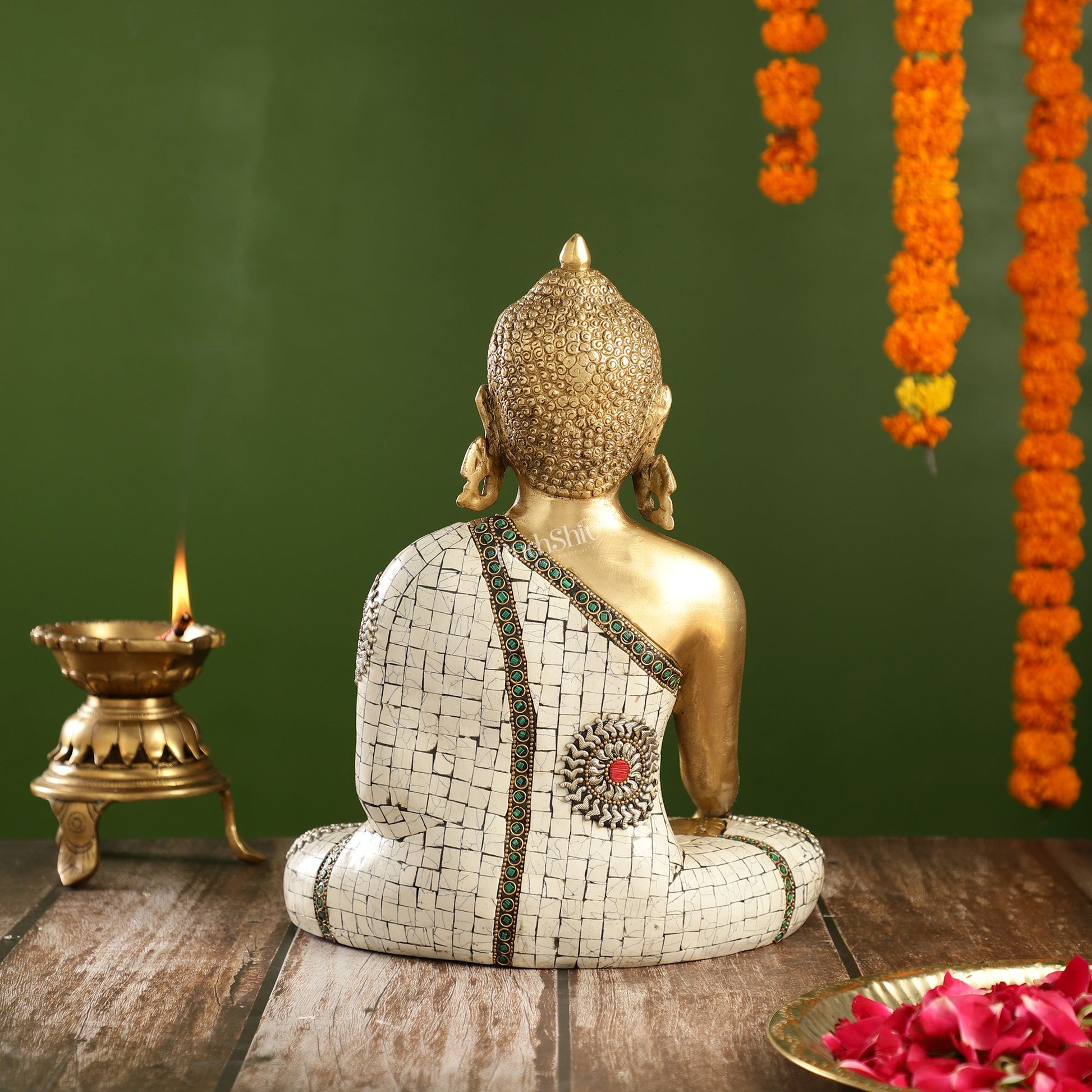 Elegant 12-Inch Brass Buddha Statue | Serene Meditative Pose - Budhshiv.com