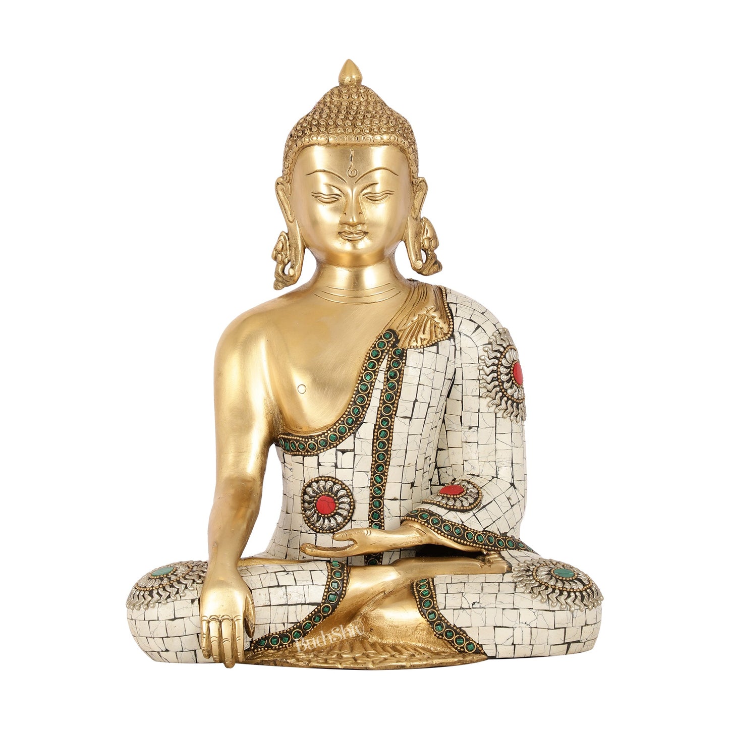 Elegant 12-Inch Brass Buddha Statue | Serene Meditative Pose - Budhshiv.com