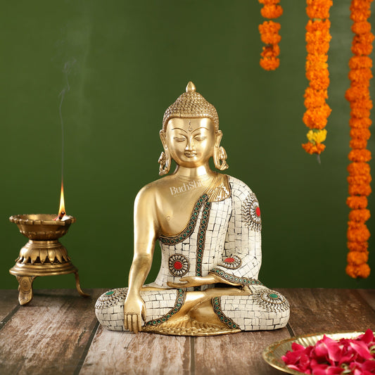 Elegant 12-Inch Brass Buddha Statue | Serene Meditative Pose - Budhshiv.com
