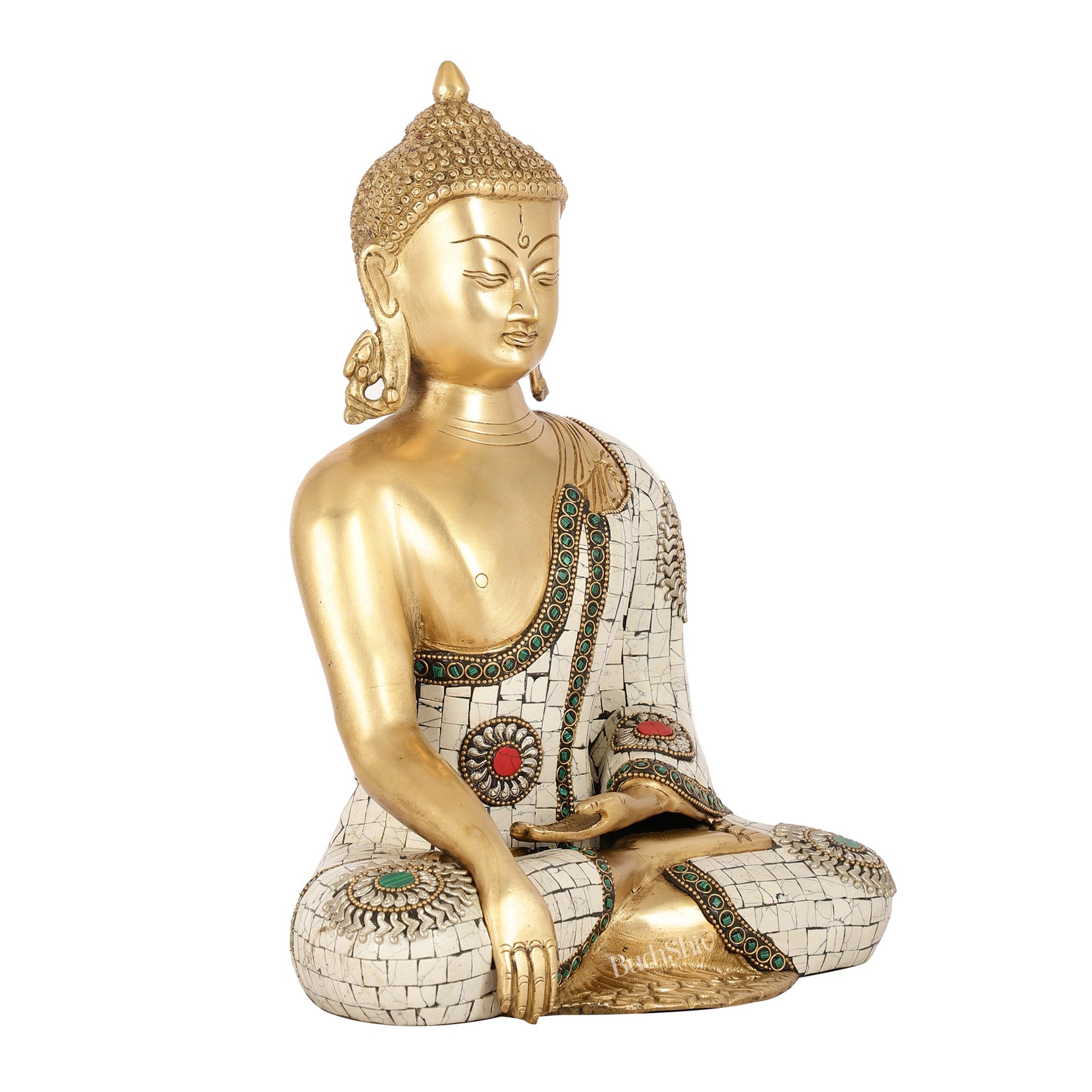 Elegant 12-Inch Brass Buddha Statue | Serene Meditative Pose - Budhshiv.com