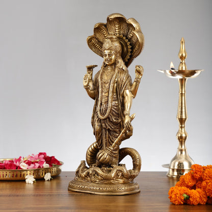 Elegant 17 Inch Brass Lord Vishnu Standing Idol with Sheshanaag Crown - Budhshiv.com