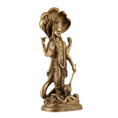 Elegant 17 Inch Brass Lord Vishnu Standing Idol with Sheshanaag Crown - Budhshiv.com