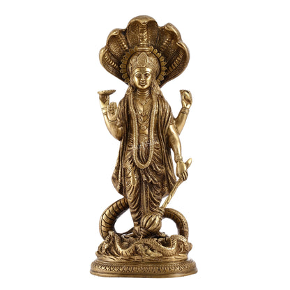 Elegant 17 Inch Brass Lord Vishnu Standing Idol with Sheshanaag Crown - Budhshiv.com