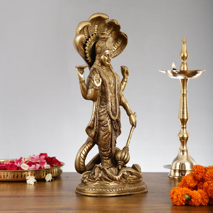 Elegant 17 Inch Brass Lord Vishnu Standing Idol with Sheshanaag Crown - Budhshiv.com