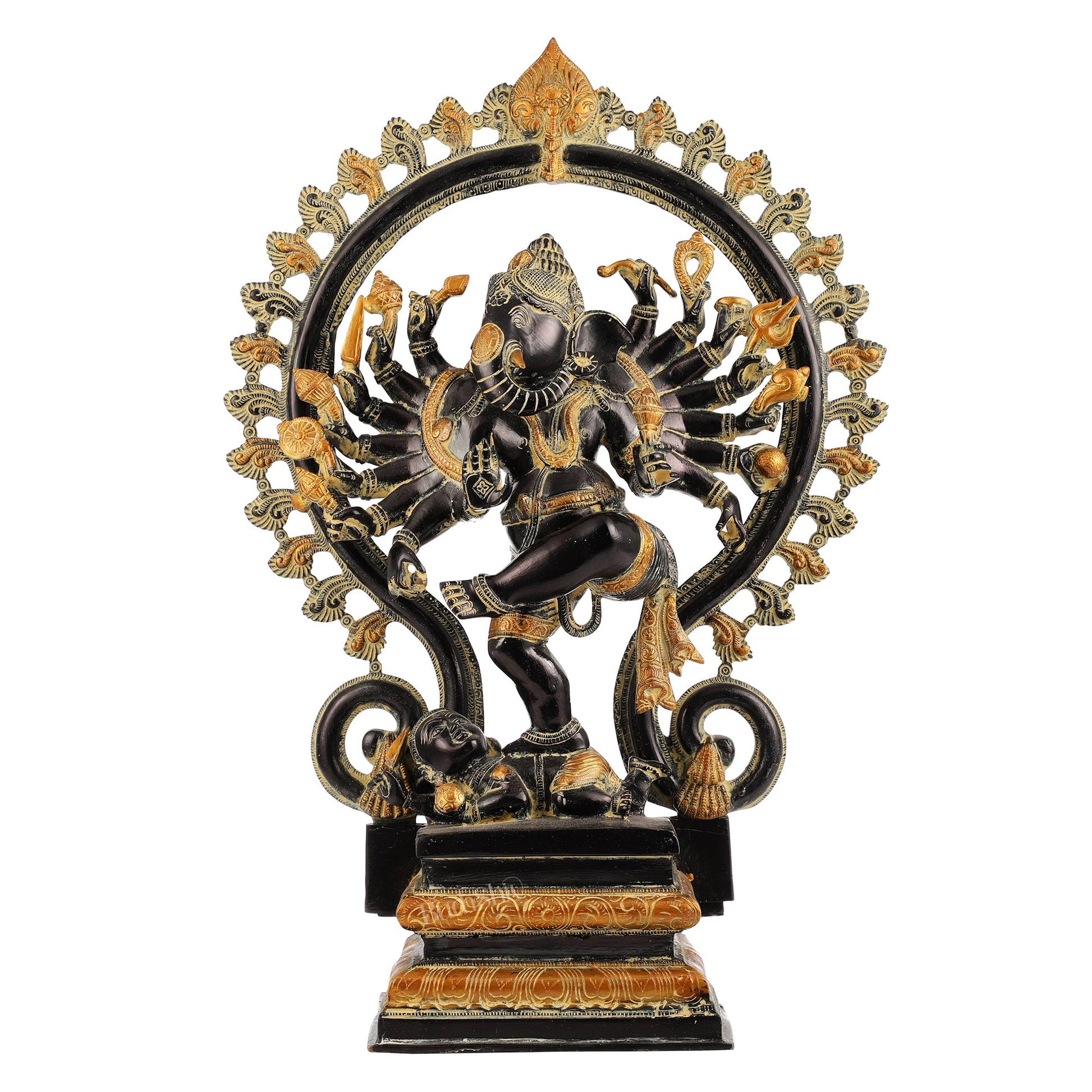 Elegant 25.5 Inch Dancing Ganesha Brass Statue with 16 Arms - Budhshiv.com