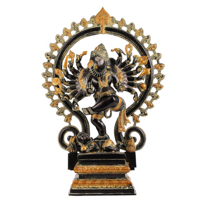 Elegant 25.5 Inch Dancing Ganesha Brass Statue with 16 Arms - Budhshiv.com