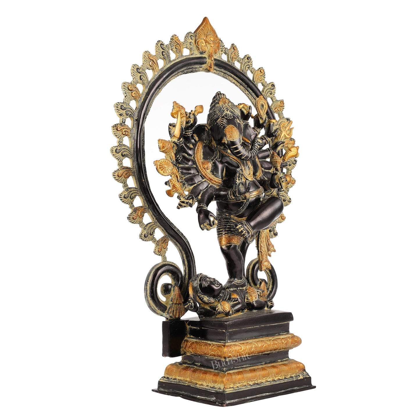 Elegant 25.5 Inch Dancing Ganesha Brass Statue with 16 Arms - Budhshiv.com