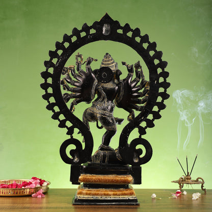 Elegant 25.5 Inch Dancing Ganesha Brass Statue with 16 Arms - Budhshiv.com