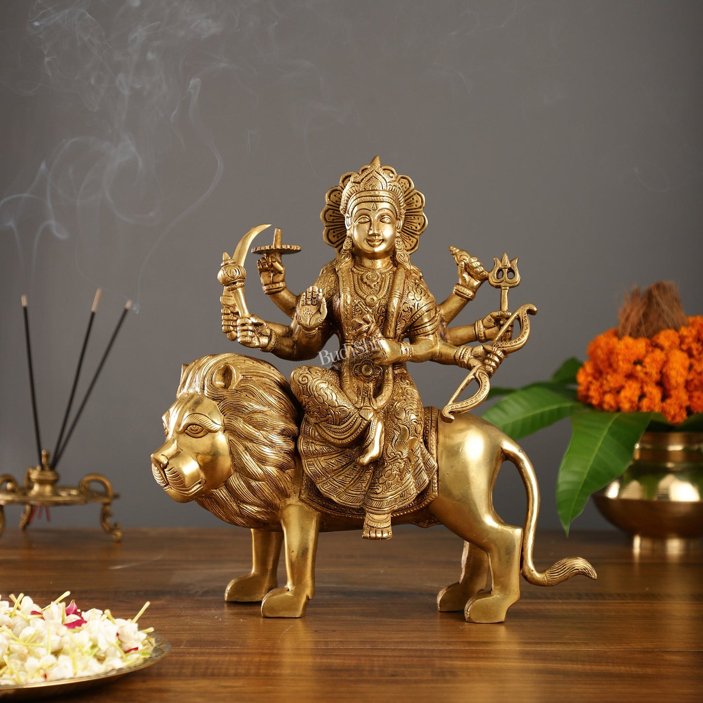 Elegant Brass Durga Mata Statue 12 Inch | Devi Durga Sculpture | Budhshiv - Budhshiv.com
