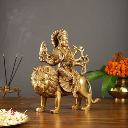 Elegant Brass Durga Mata Statue 12 Inch | Devi Durga Sculpture | Budhshiv - Budhshiv.com