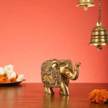 Elegant Brass Elephant statue - 7 inch - Budhshiv.com
