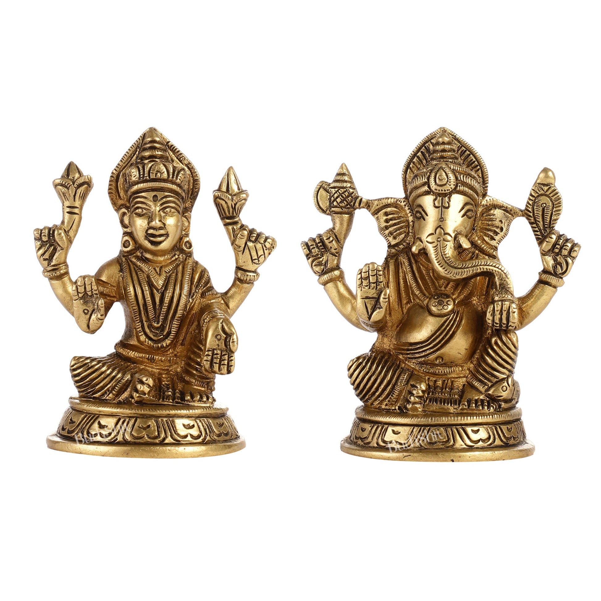 Elegant Brass Ganesha and Lakshmi Idols Pair | Height 4 inch - Budhshiv.com