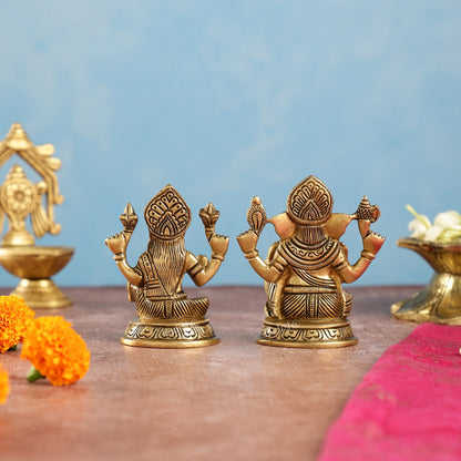 Elegant Brass Ganesha and Lakshmi Idols Pair | Height 4 inch - Budhshiv.com