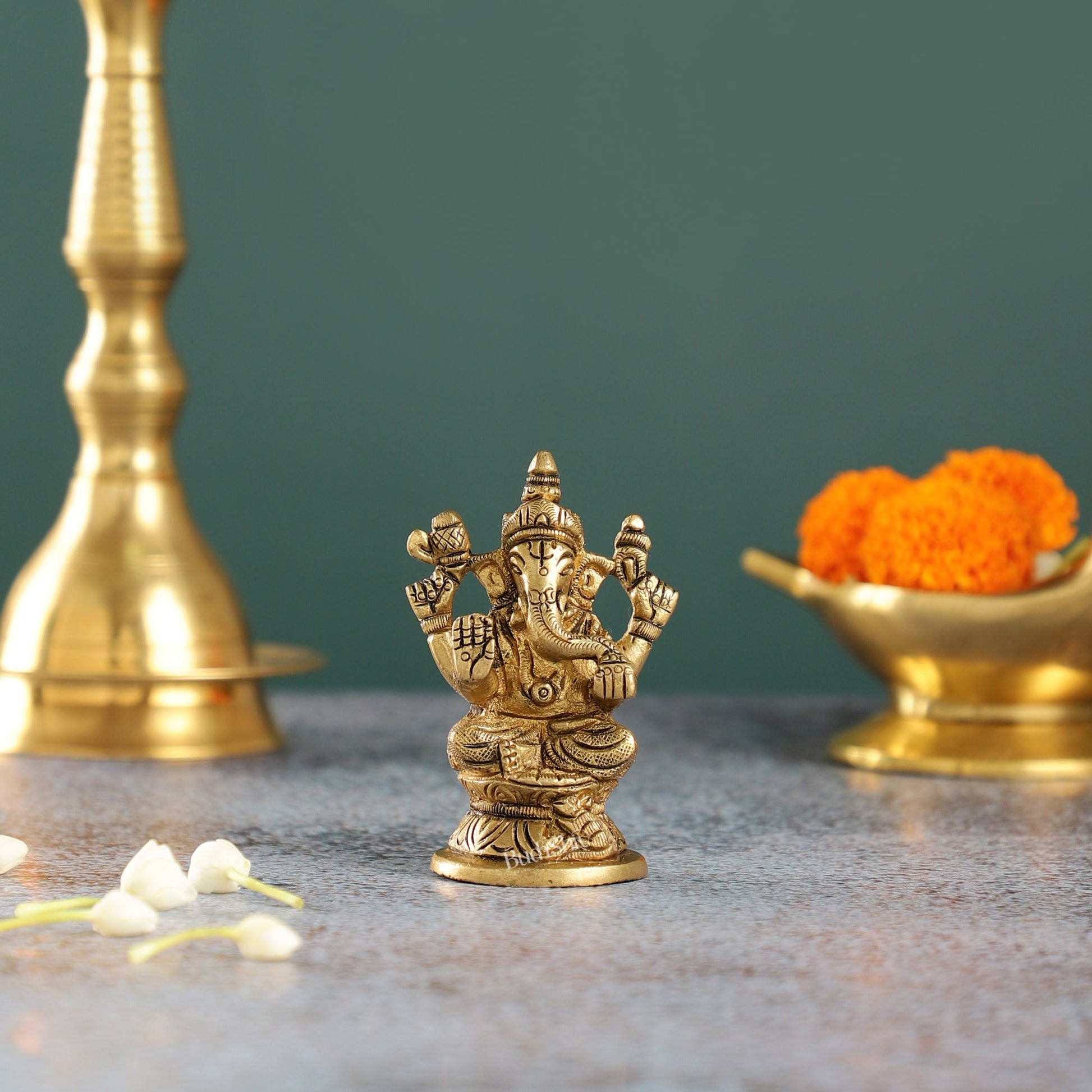 Elegant Brass Ganesha Idol | Height 3.5 inch - Budhshiv.com