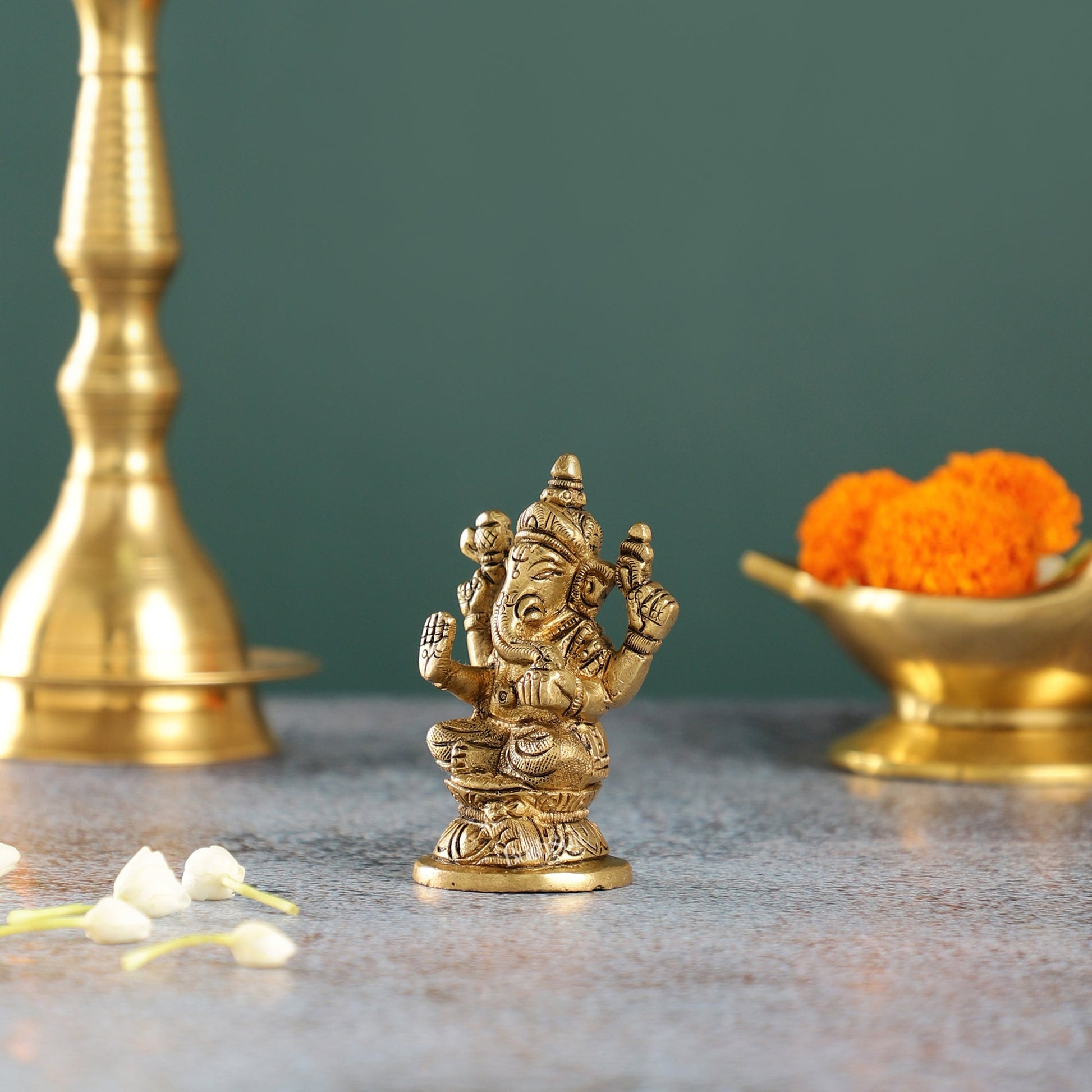 Elegant Brass Ganesha Idol | Height 3.5 inch - Budhshiv.com