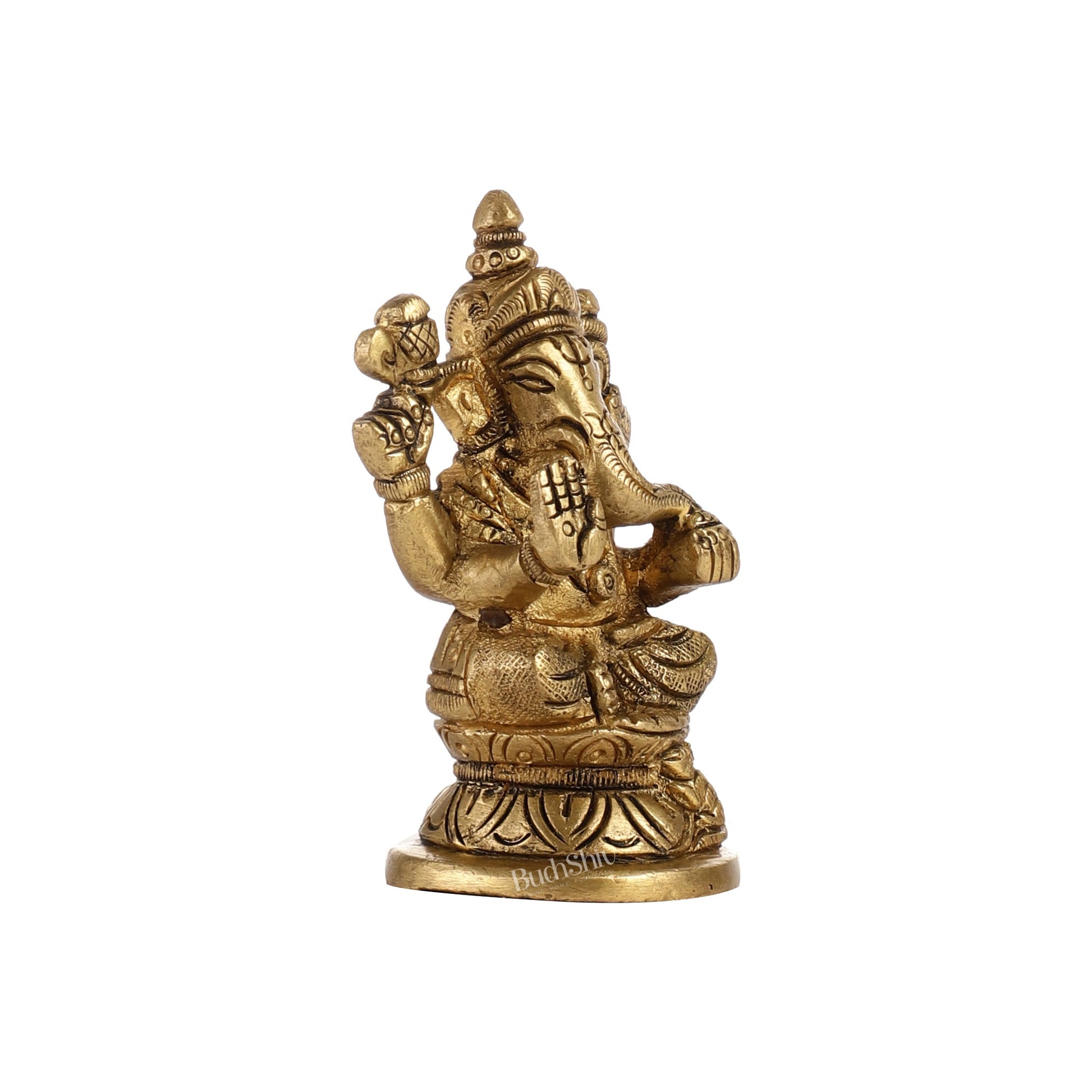 Elegant Brass Ganesha Idol | Height 3.5 inch - Budhshiv.com