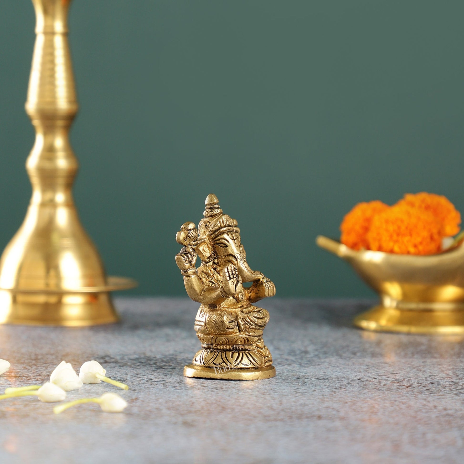 Elegant Brass Ganesha Idol | Height 3.5 inch - Budhshiv.com