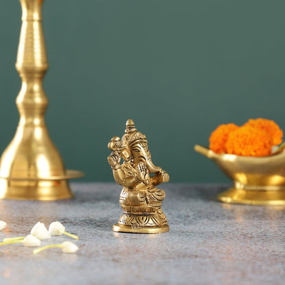 Elegant Brass Ganesha Idol | Height 3.5 inch - Budhshiv.com