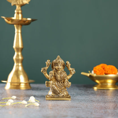 Elegant Brass Lakshmi Idol | Height 4 inch - Budhshiv.com