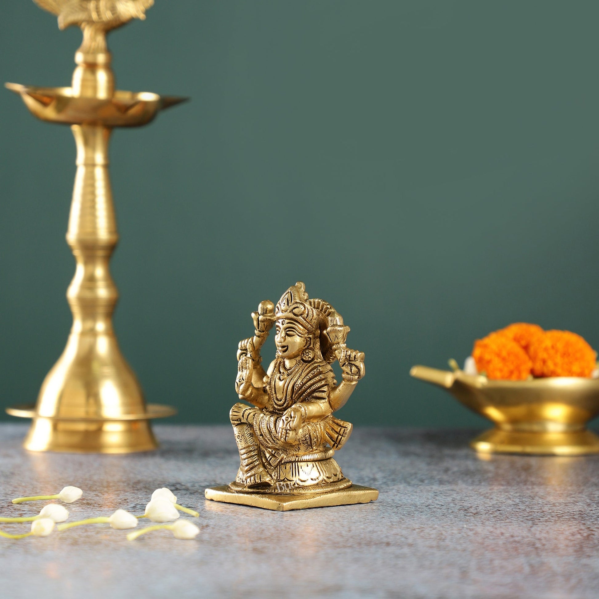 Elegant Brass Lakshmi Idol | Height 4 inch - Budhshiv.com