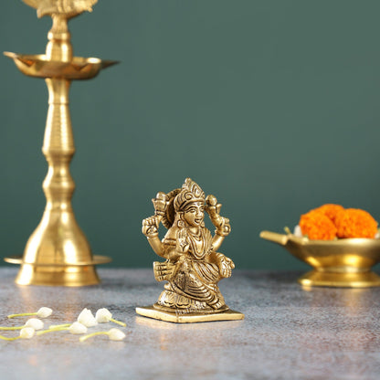 Elegant Brass Lakshmi Idol | Height 4 inch - Budhshiv.com