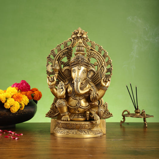Elegant Brass Lord Ganesha Statue with Frame - 15 inch - Budhshiv.com