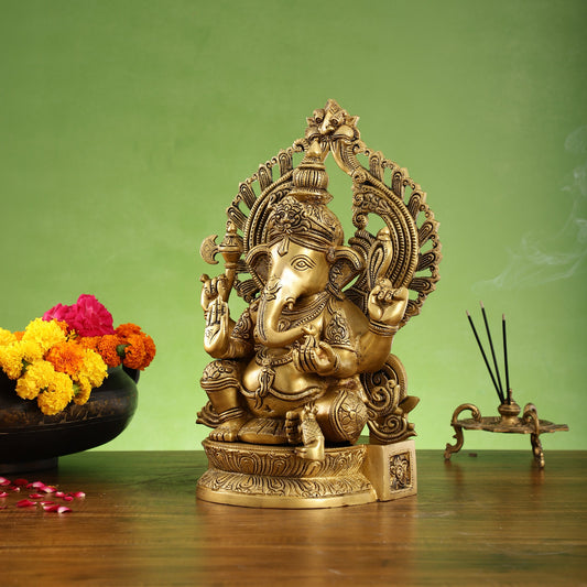 Elegant Brass Lord Ganesha Statue with Frame - 15 inch - Budhshiv.com