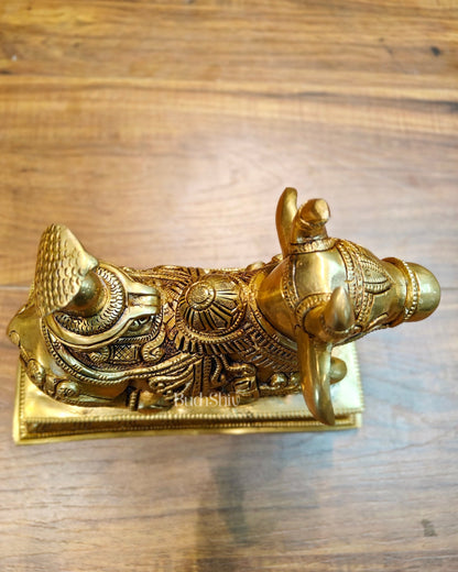 Elegant Brass Nandi Bull with Shivling Idol - 8 inch - Budhshiv.com